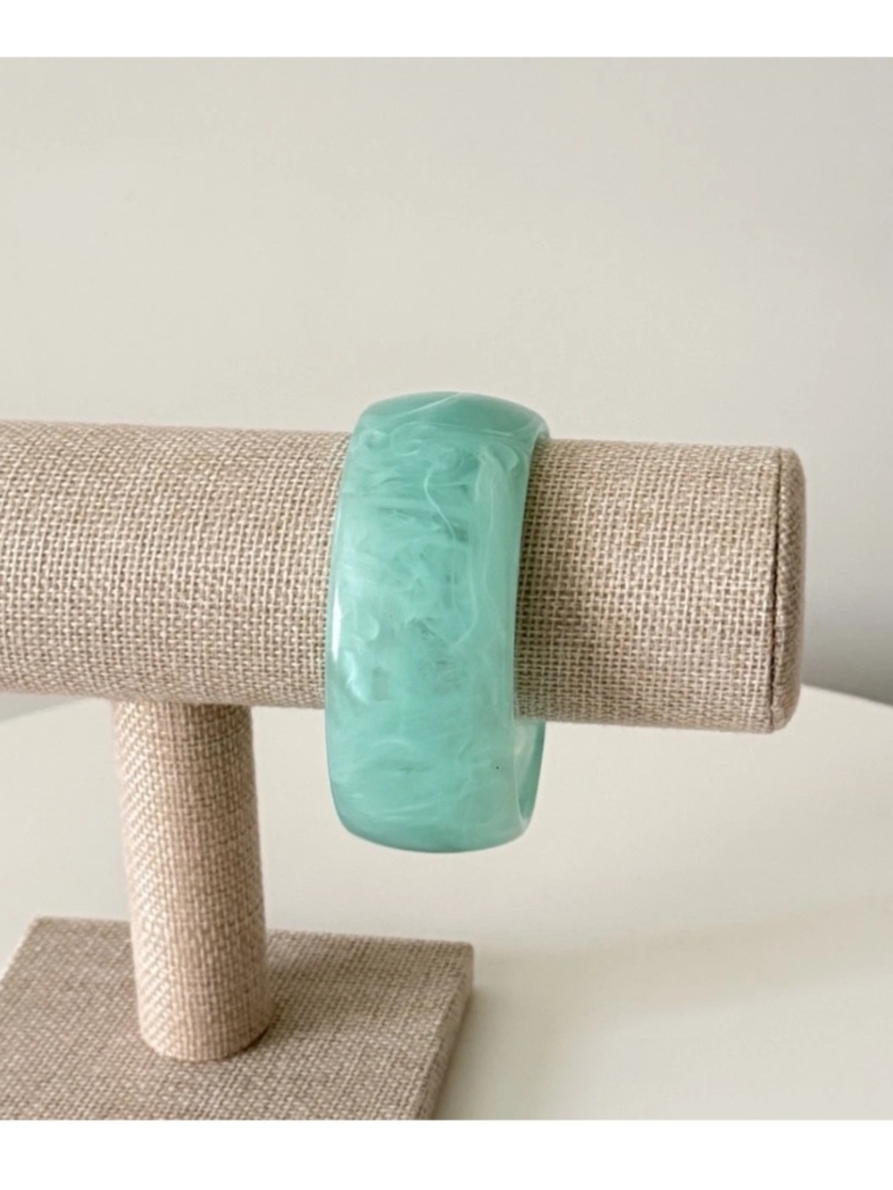 Lucite Bangle Bracelet Light Blue Translucent with Marbling